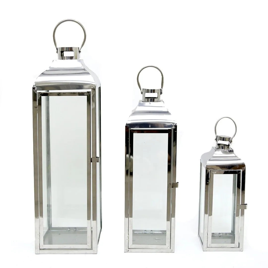 Sleek Square Glass Lantern with Nickel Rim