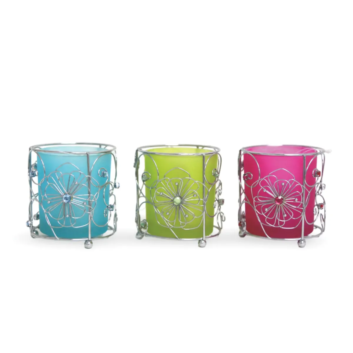 Colored Glass Cup Inside Metal