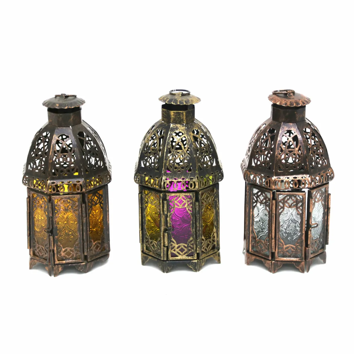Ramadan Elegance: Antique Gold & Colored Glass Lantern