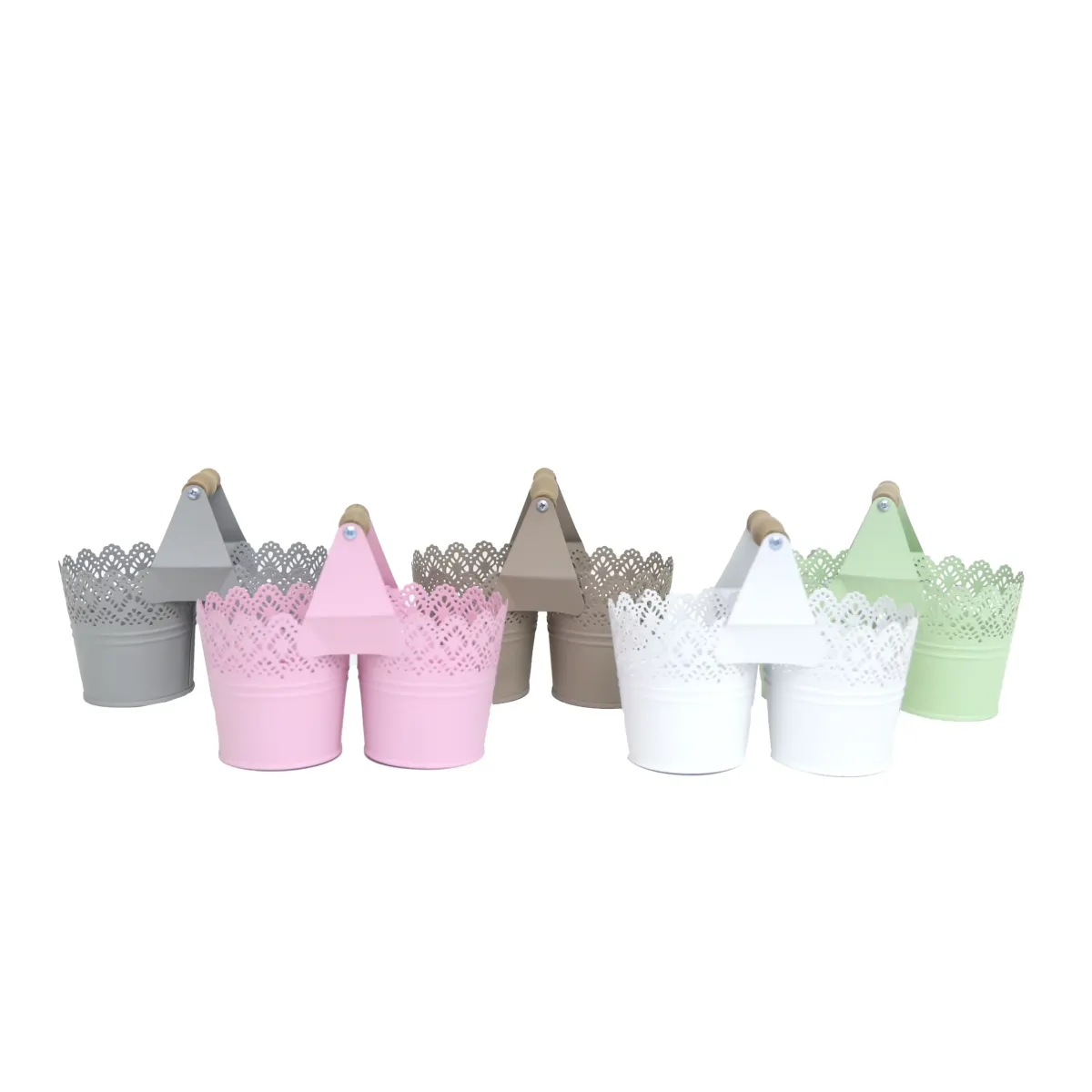 Top Engraved  Colored Double Bucket With Wooden Handle