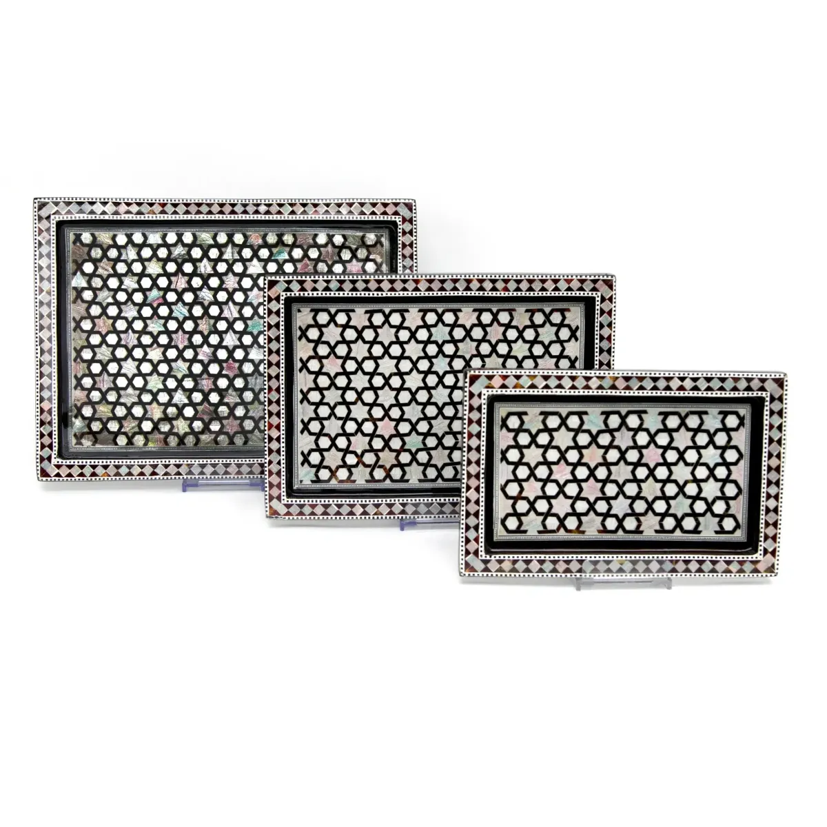 Wooden Colored Arabesque Rectangular Tray