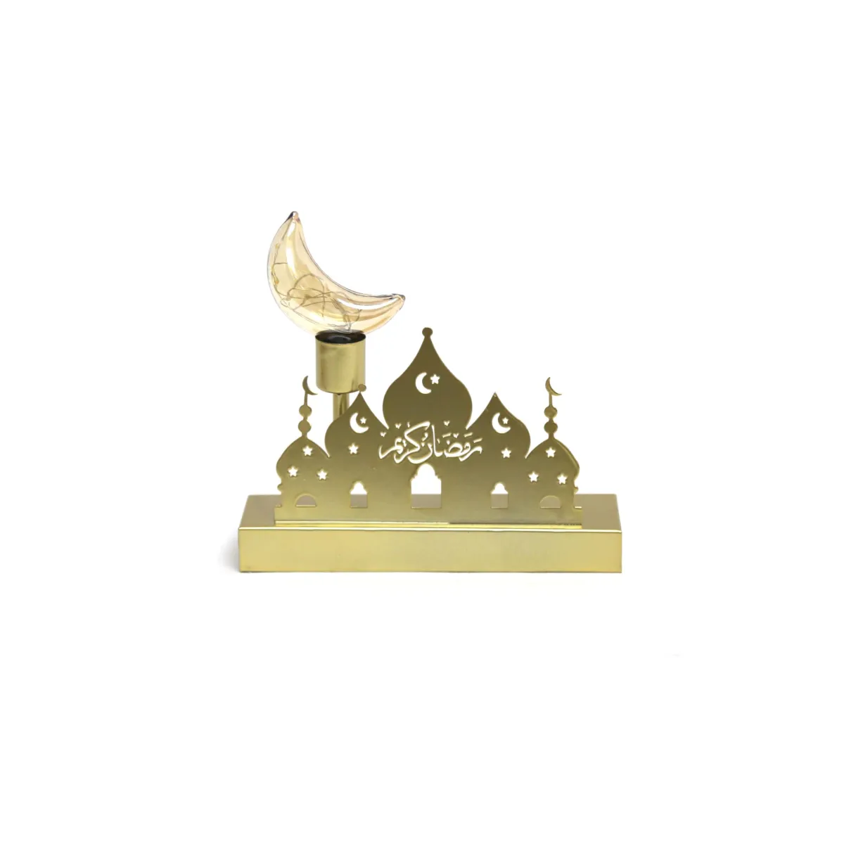 Golden Radiance: Moon LED Light Gold Mosque Stand for Ramadan Decor