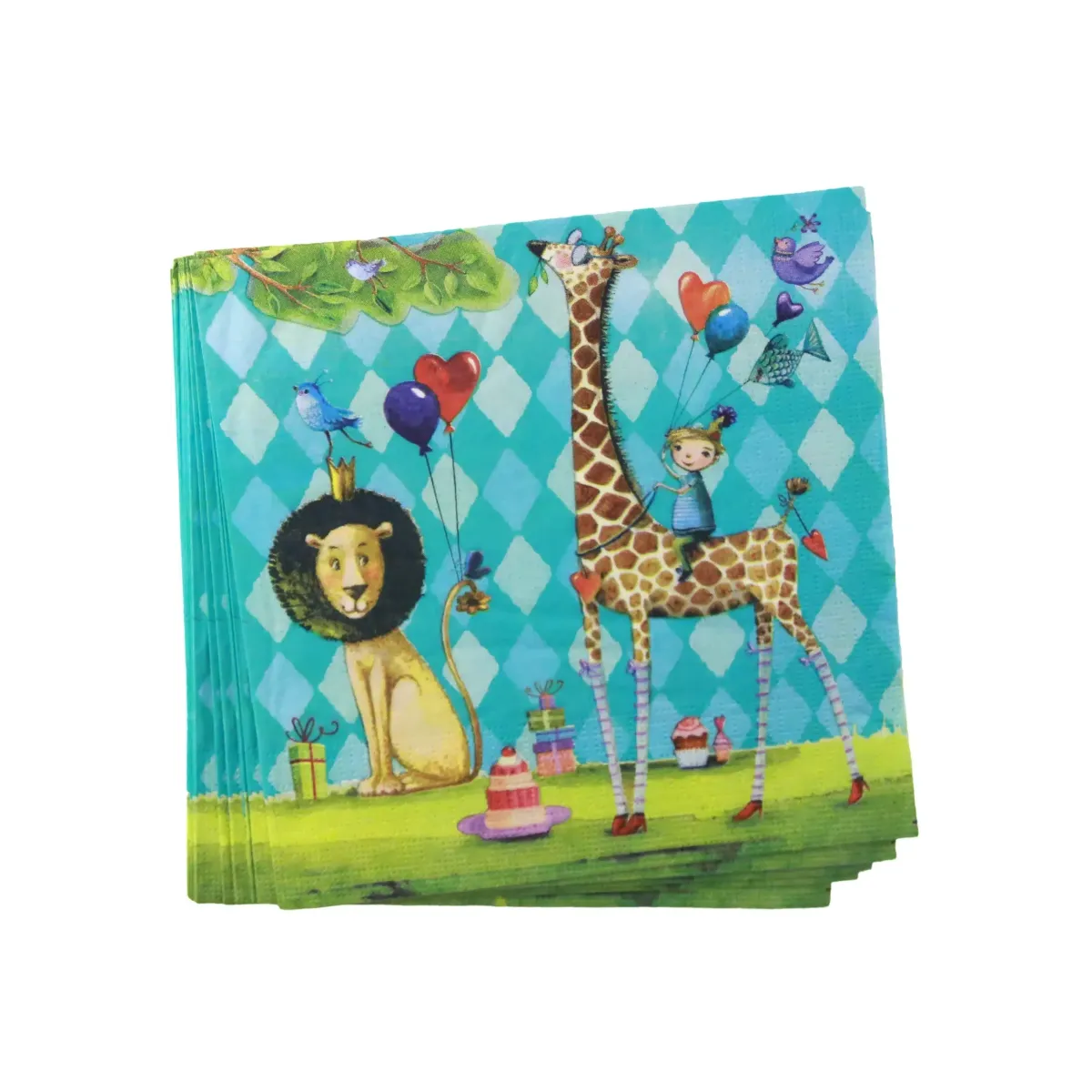 Whimsical Safari Party Napkin – Animal & Heart Print Sheets