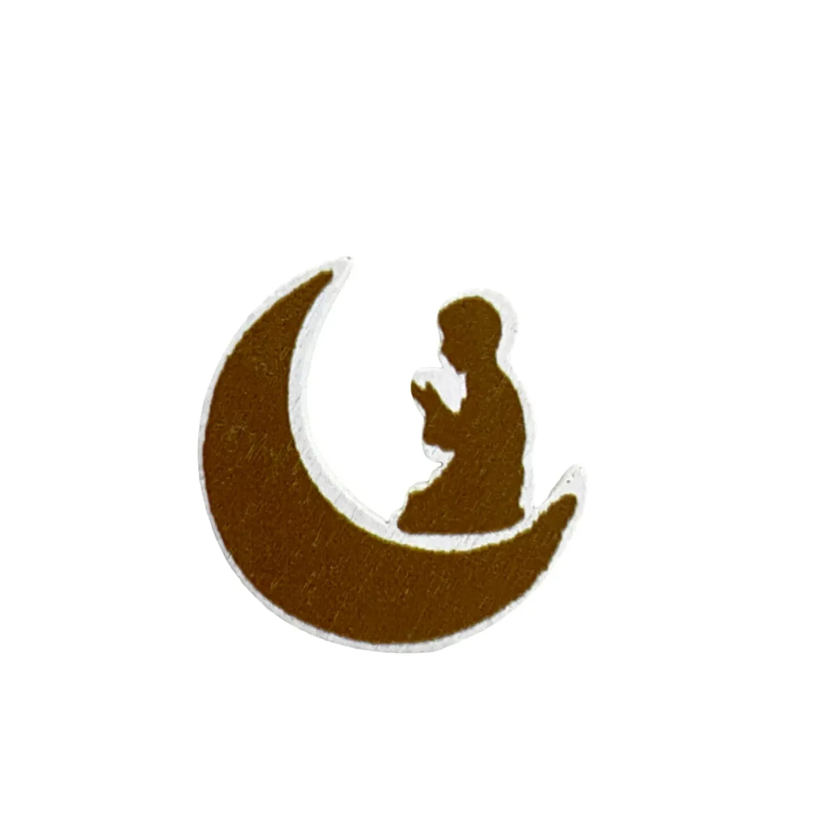 Praying Man on Crescent Moon Wooden Motif – Serene Ramadan Decoratives for Spiritual Reflection