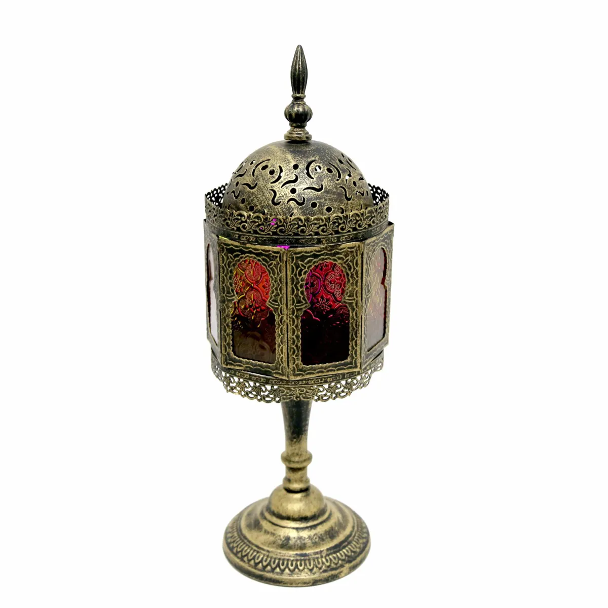 Enchanted Evenings: Covered Colored Glass Anti-Gold Metal Lantern for Ramadan Decor