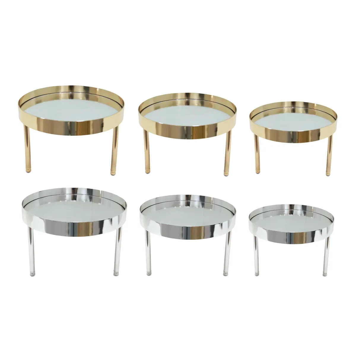Round Footed Mirror Base Metal Tray