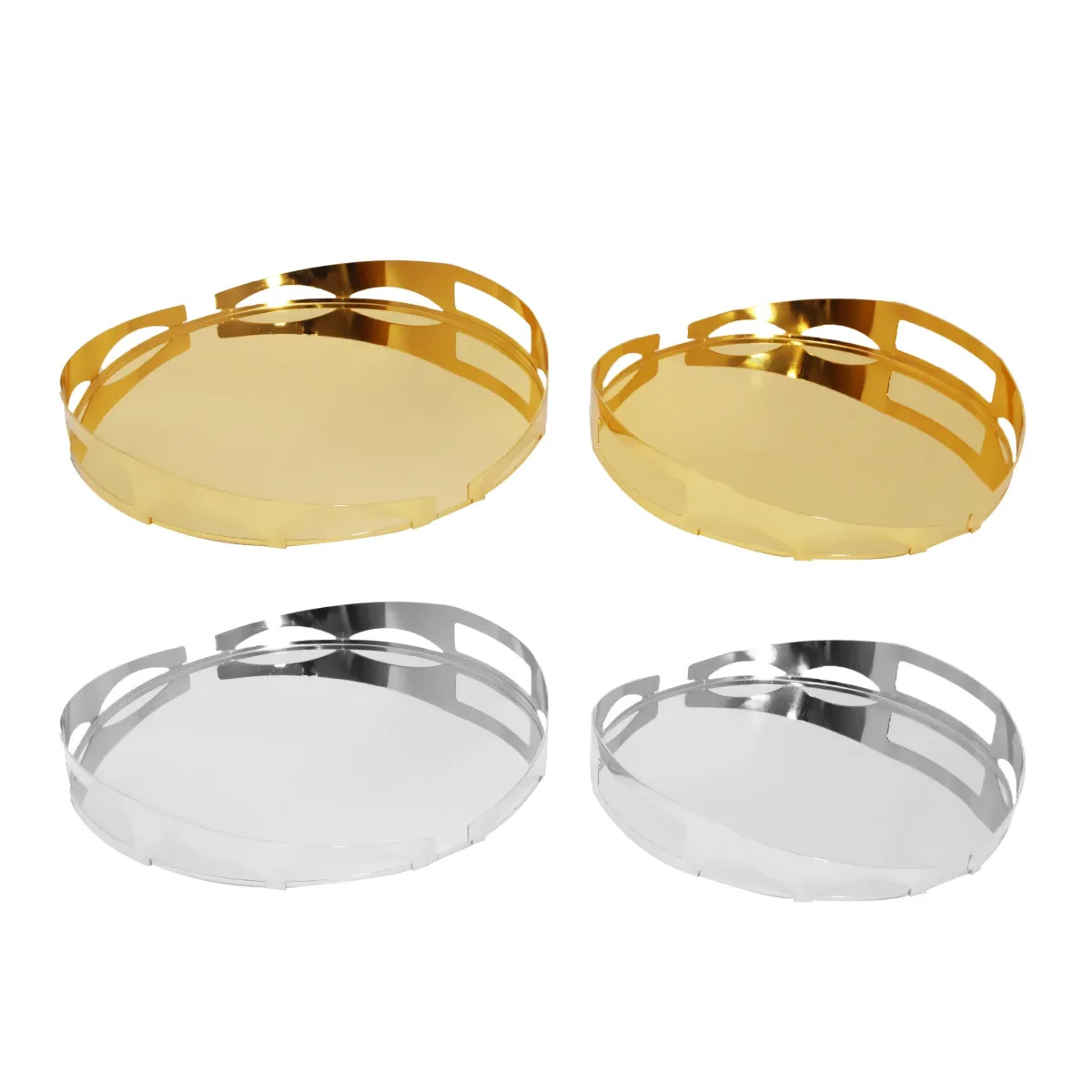 2‑Piece Iron Gilt Plated Round Trays – Decorative Set