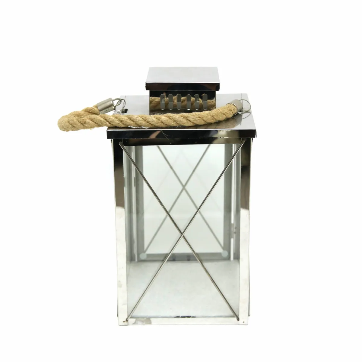 Lustrous Beacon: Bright Silver Lantern with Jute Handle for Ramadan Elegance