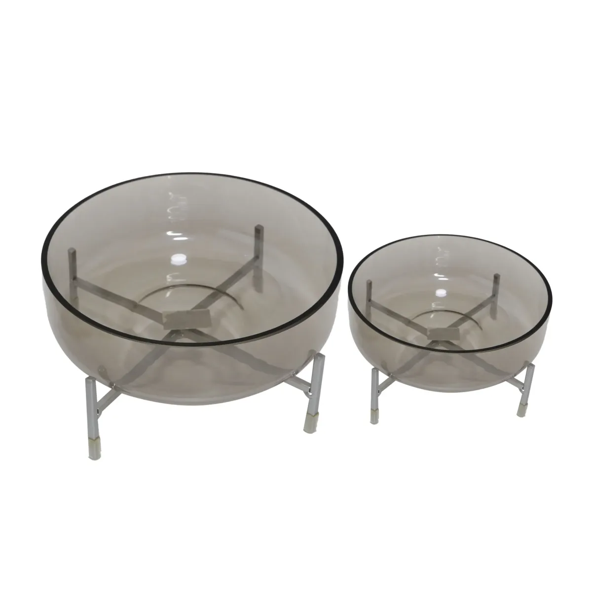 Smoked Grey Round Glass Pot with Cross Base – 2 Sizes