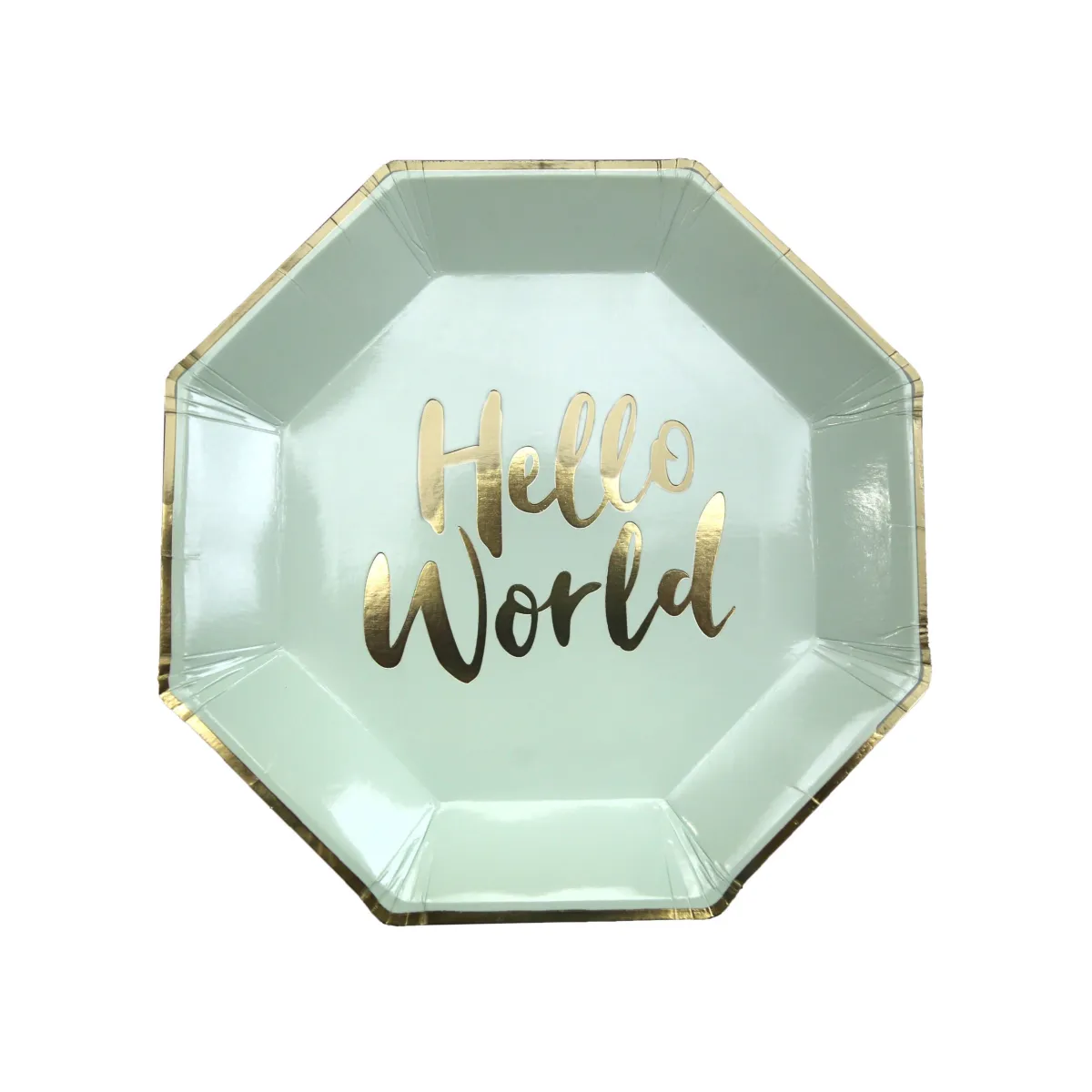 Hello World Green Gradient Hexagon Plate – Sweet Baby Celebration Decor