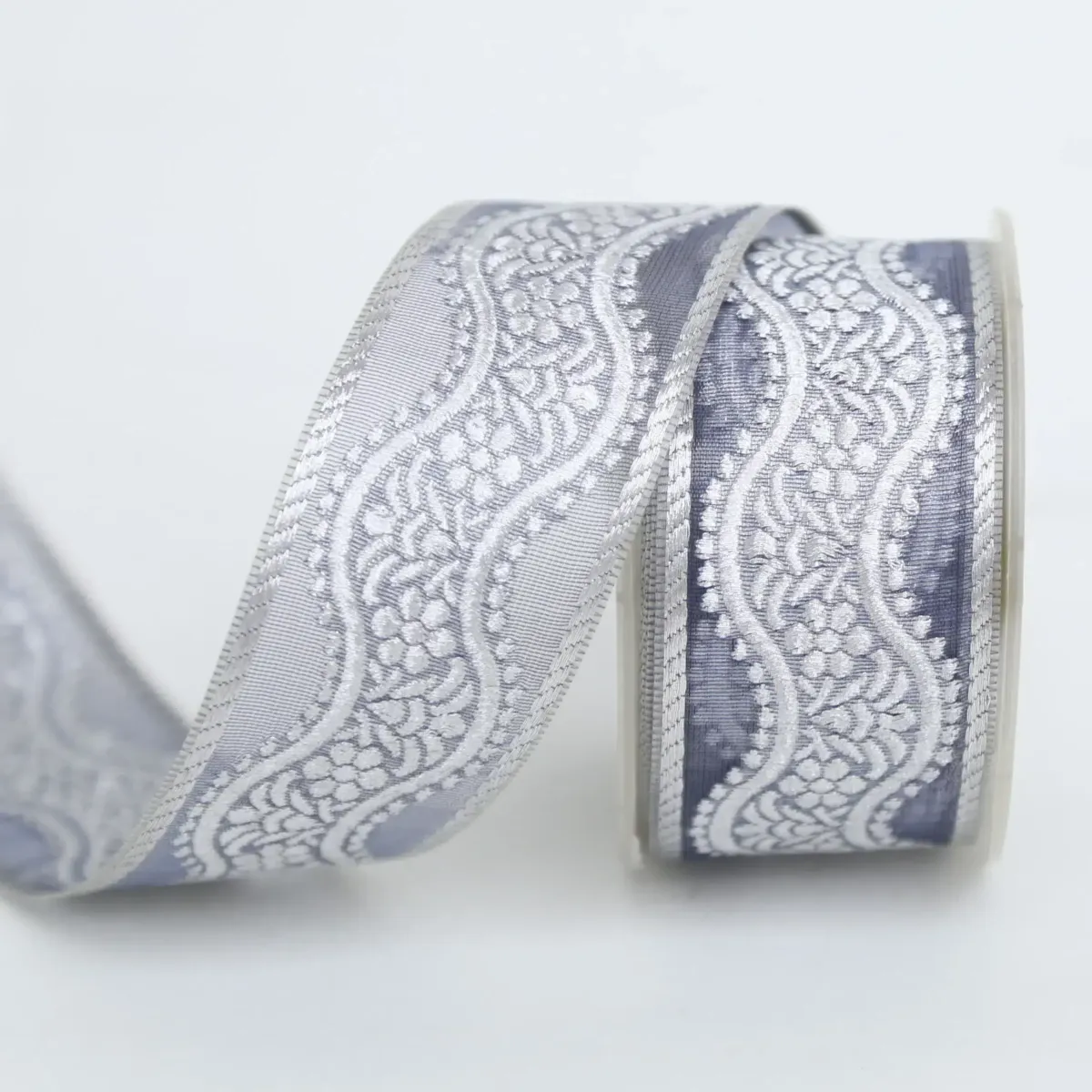 Blue Wave Embroidered Voile Ribbon