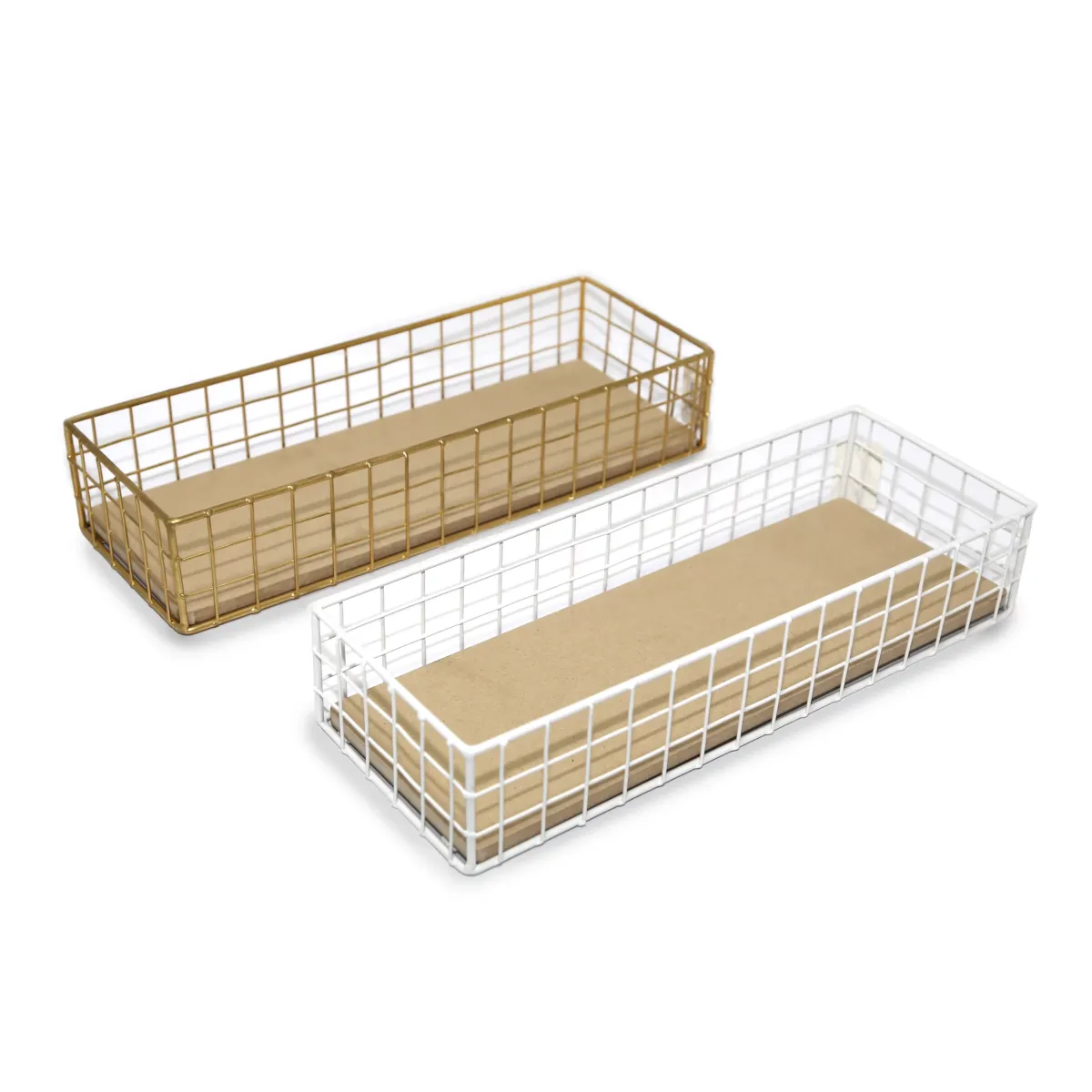 Rectangle Metal Basket With Wooden Base