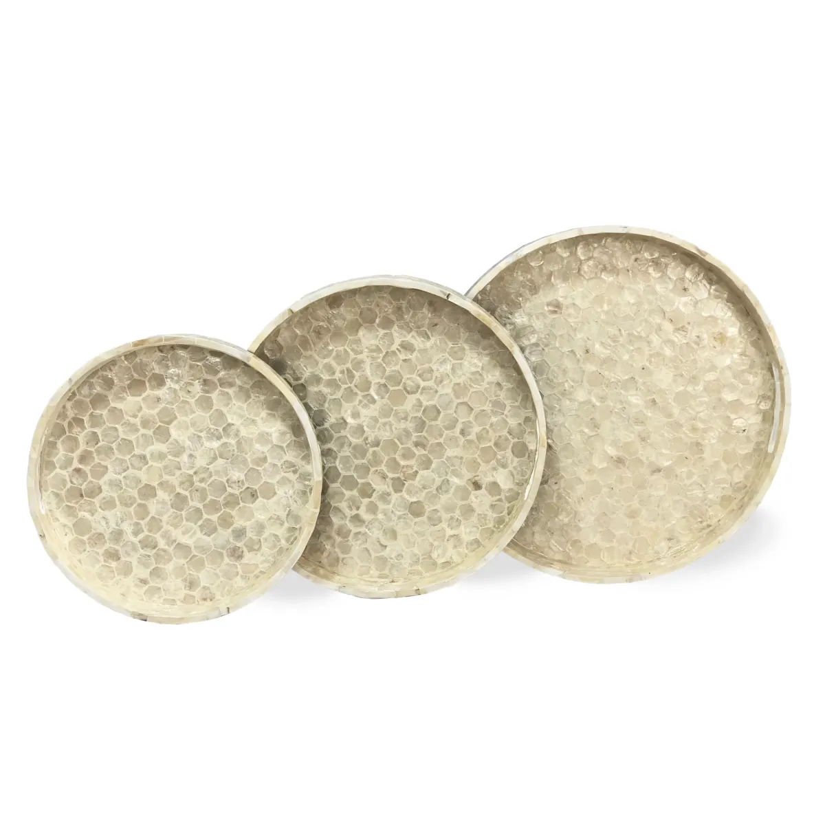 Round Tray with Hexagon Capiz Shell – Add Elegant Texture to Your Decor!