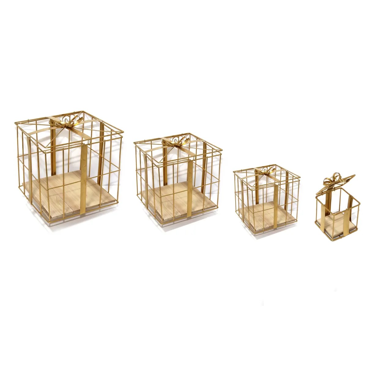 Gold  Metal Gift Box With Wood Base