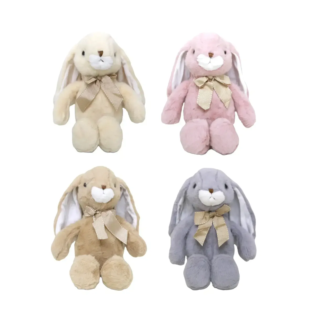 Greige Bow Tied Stuffed Bunny