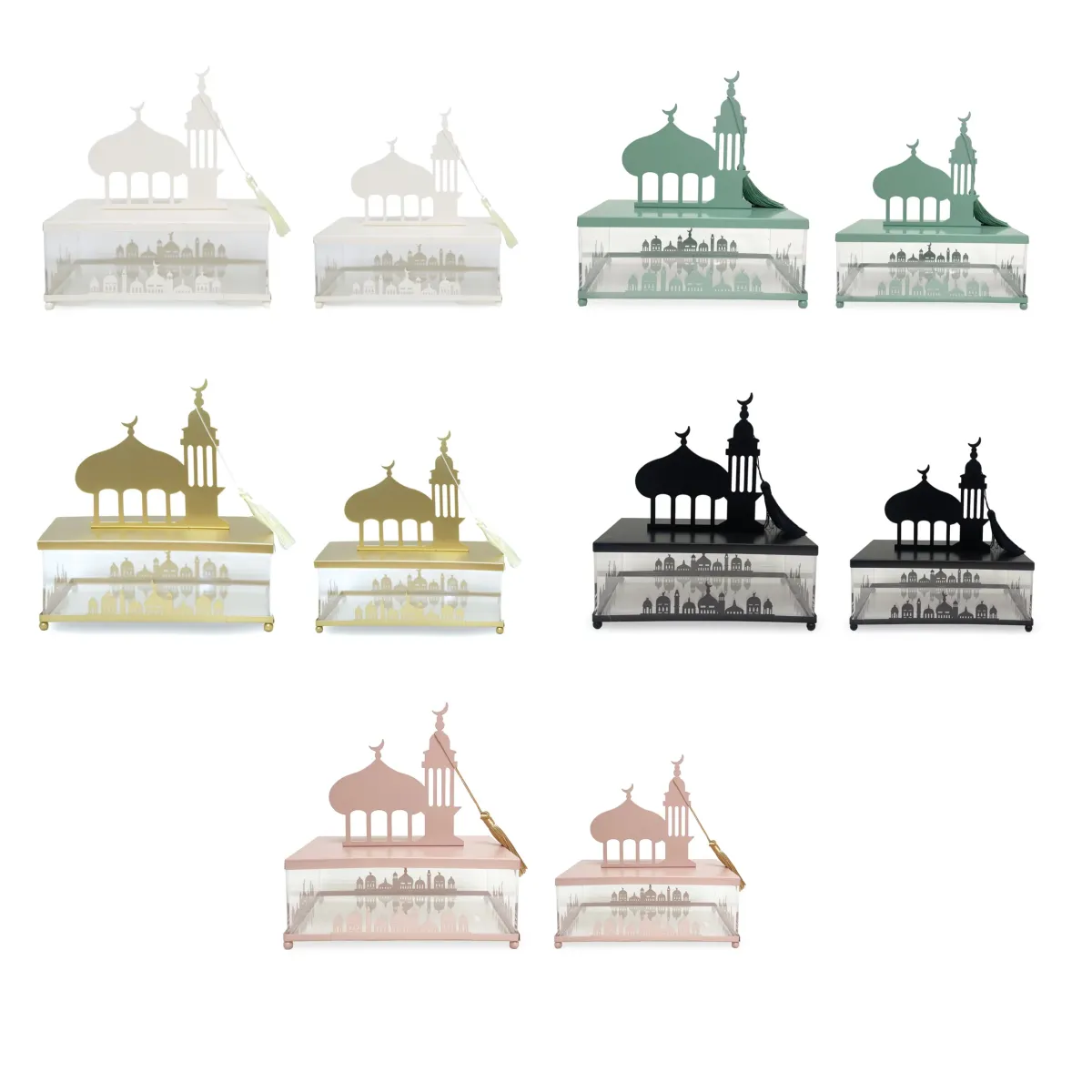 Rectangle Plexi Canister With Metal Mosque & Tassel