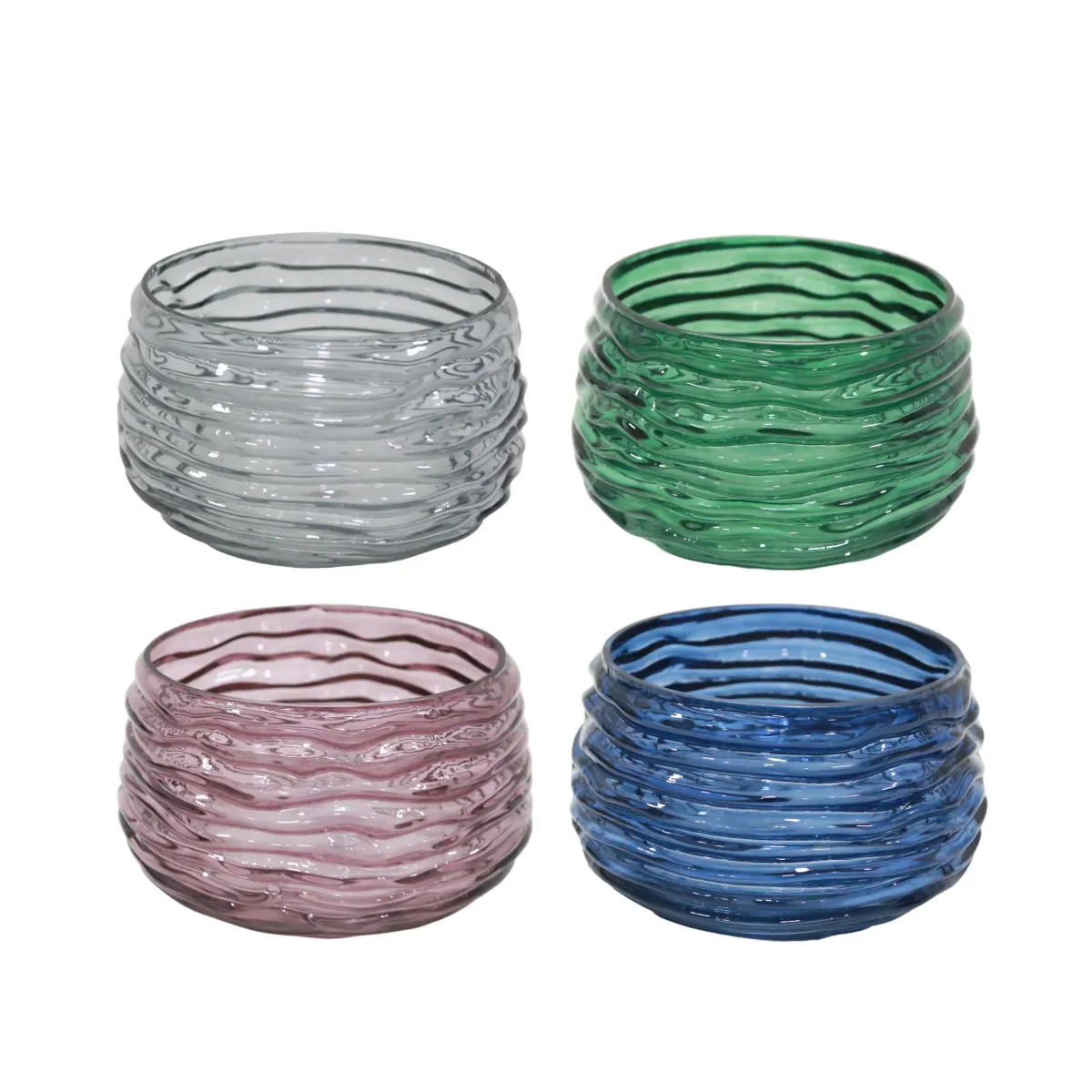 Horizontal Wavy Ribbed Glass Bowl
