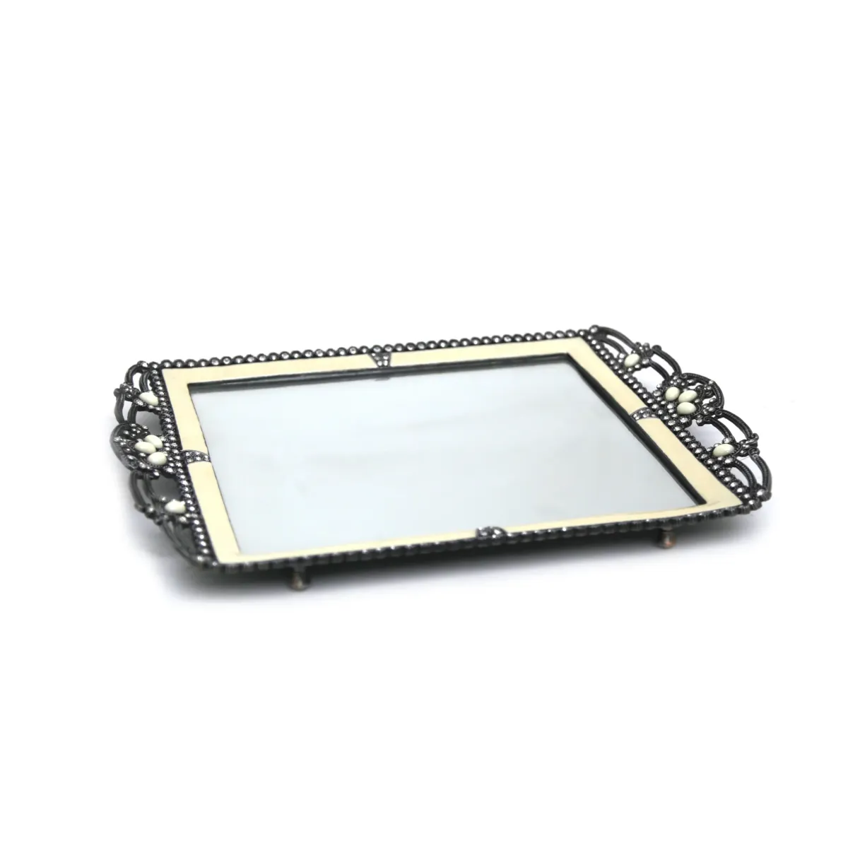Ivory Pearl Anti-Silver Rectangle Mirror Tray