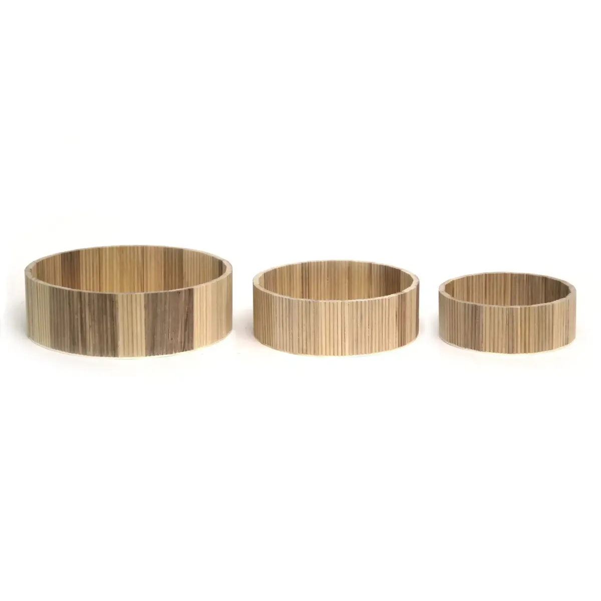 Round Natural Ribbed Wooden Tray