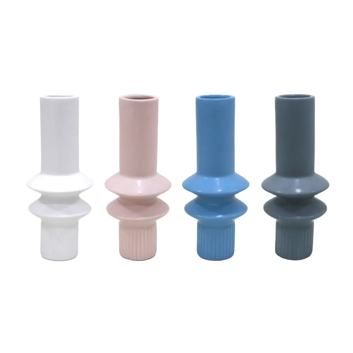 Double Ring Ribbed Porcelain Vase – 9.5×24 cm in 4 Colors