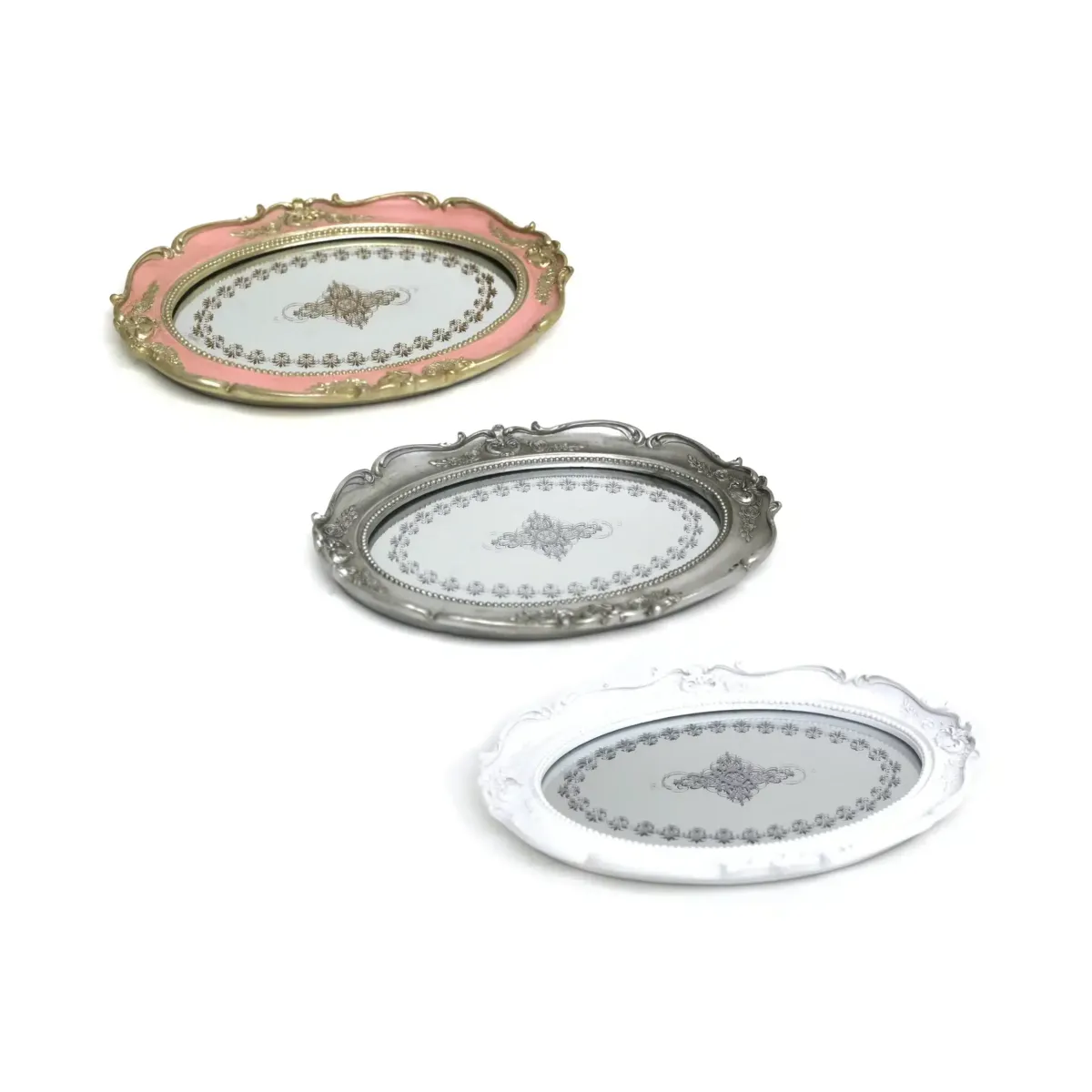 Mirror Base Oval Vintage Tray