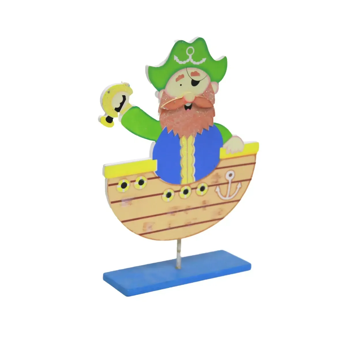 Pirate On Boat Stand Wooden Decoration
