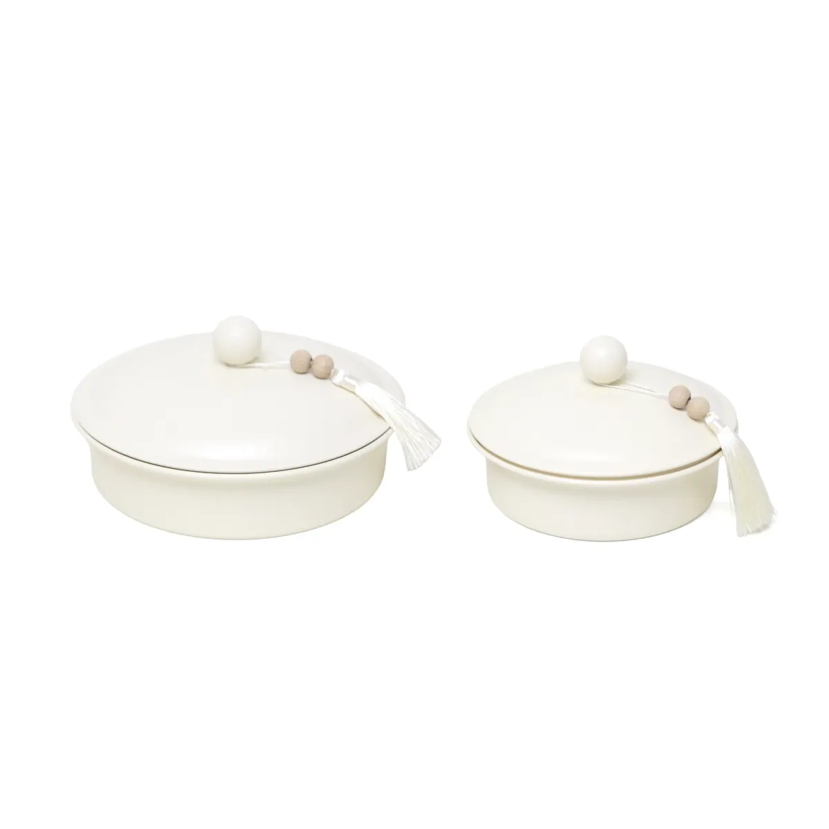 Beige Tassel Cover Metal Round Canister