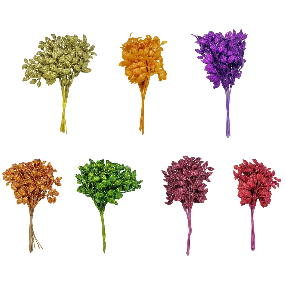 Small Glittered Tree Leaf Decorative Floral Accent