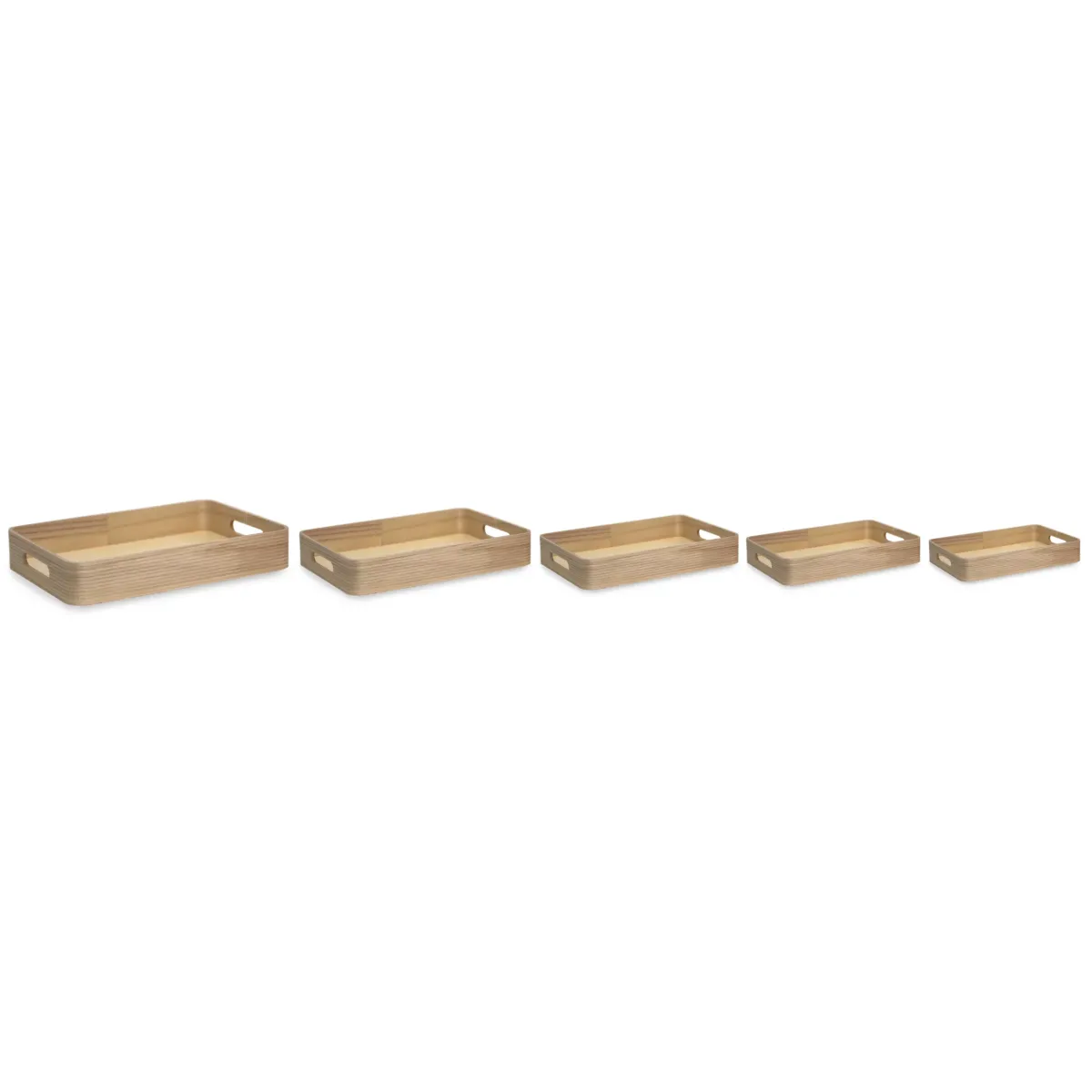 Rectangle Natural Wood Tray Horizontal Embossed Pattern With Handle