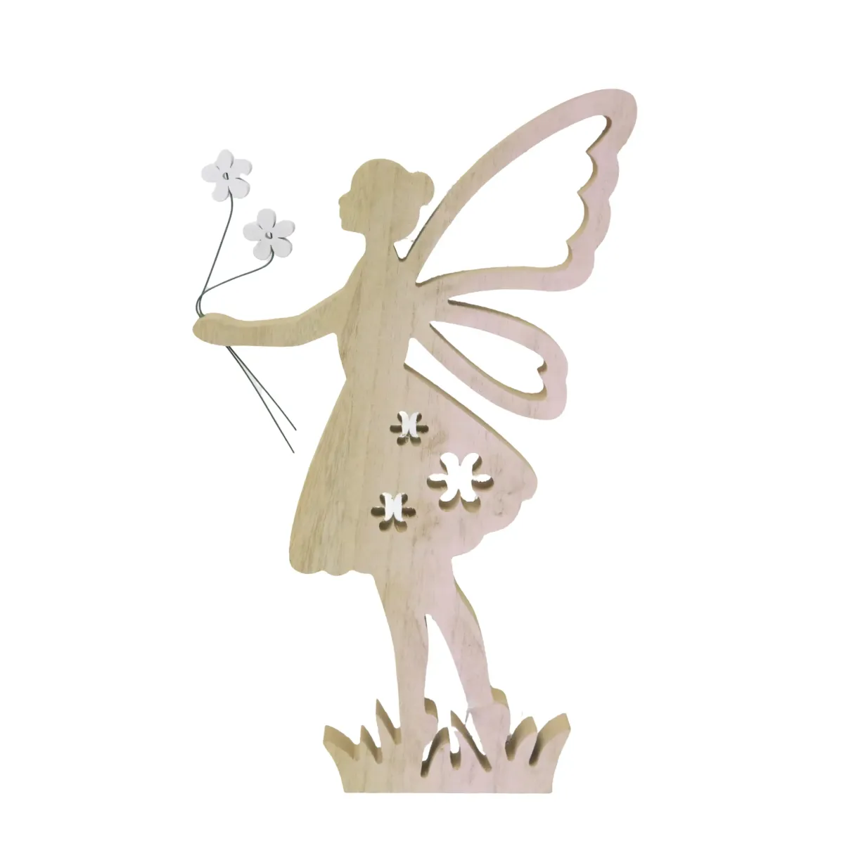 Pink Standing Angel Wooden Decoration