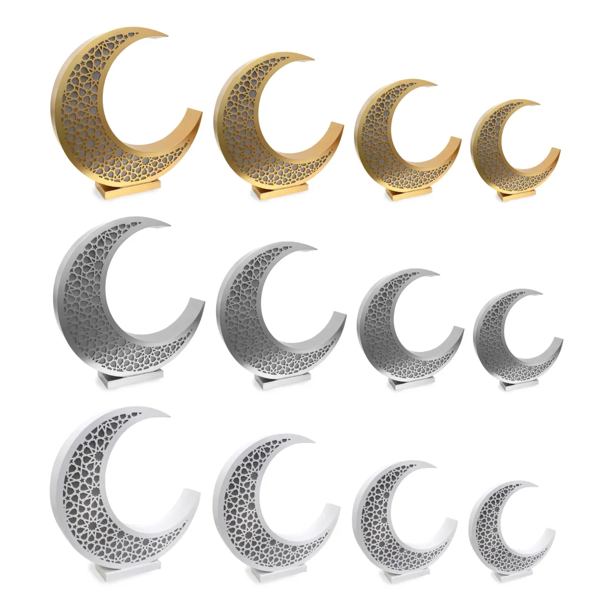 Illuminating Gold Wooden Half Moon Arabesque Stand with LED Light – Elegant Ramadan Decoratives