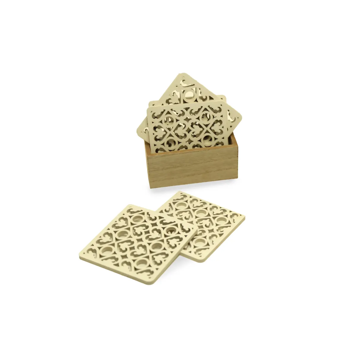 Square Wooden Coasters With Natural Stand