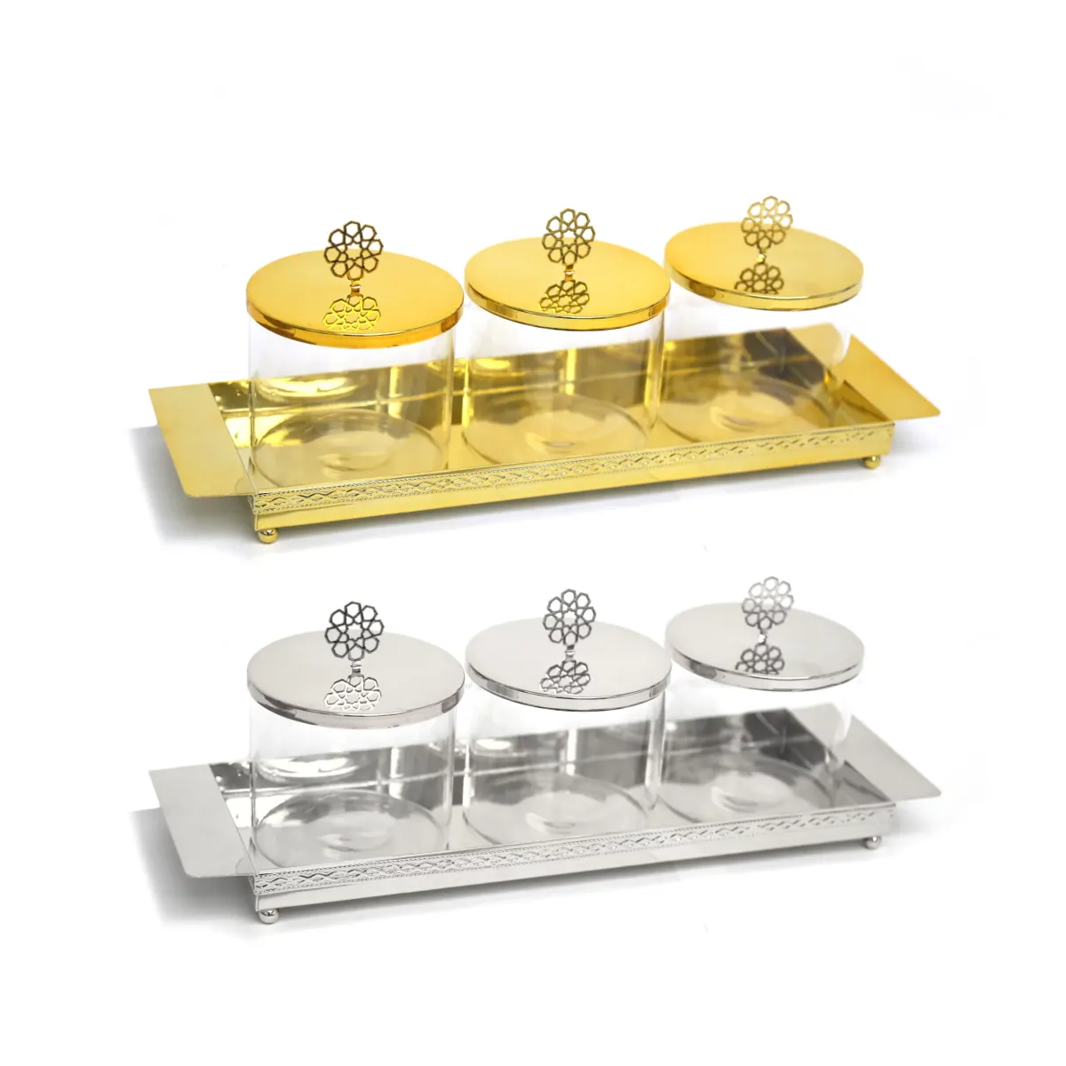 G/S Metal Tray W/Three Glasses