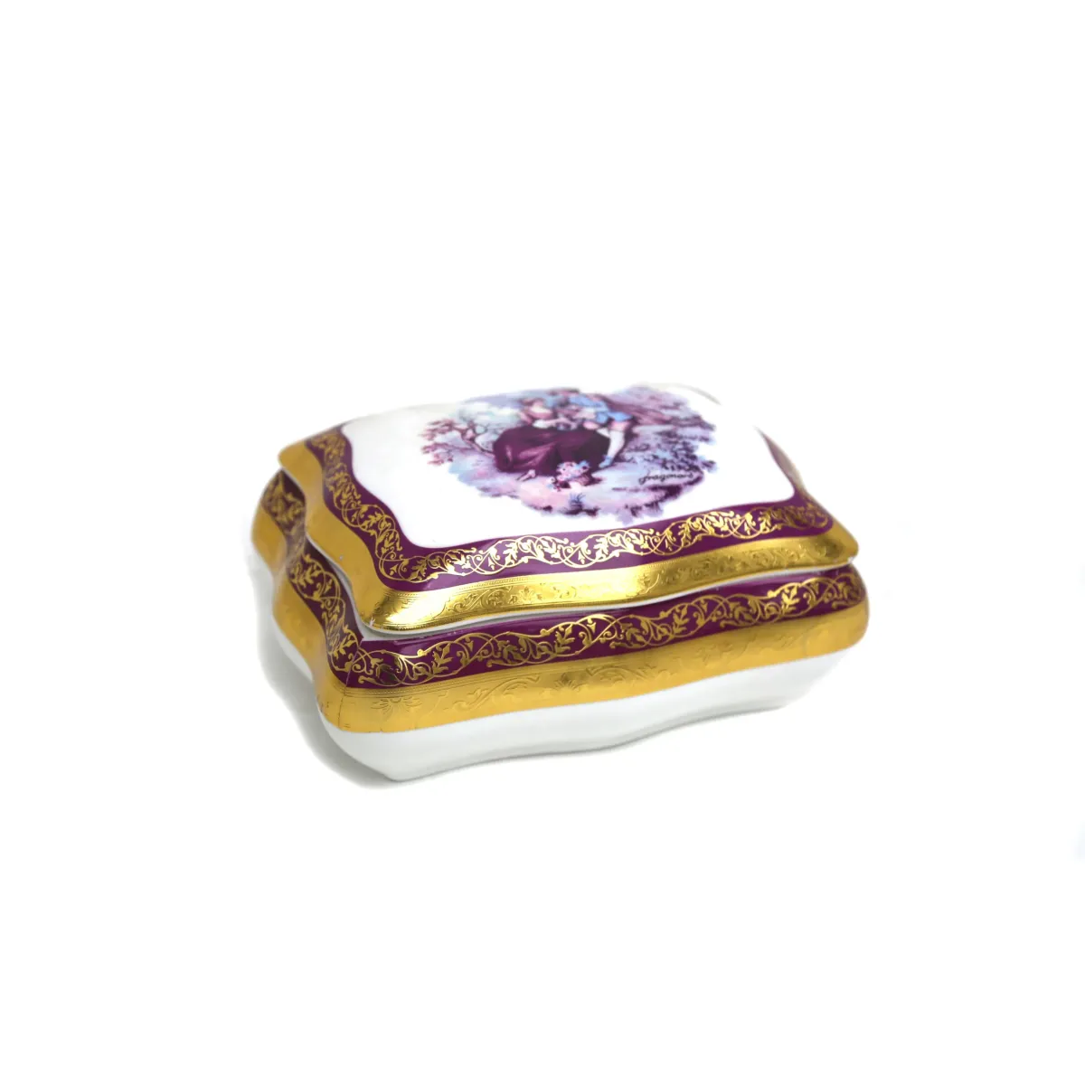 Golden Rim Rectangle Romeo & Juliet Limoges Glass Box