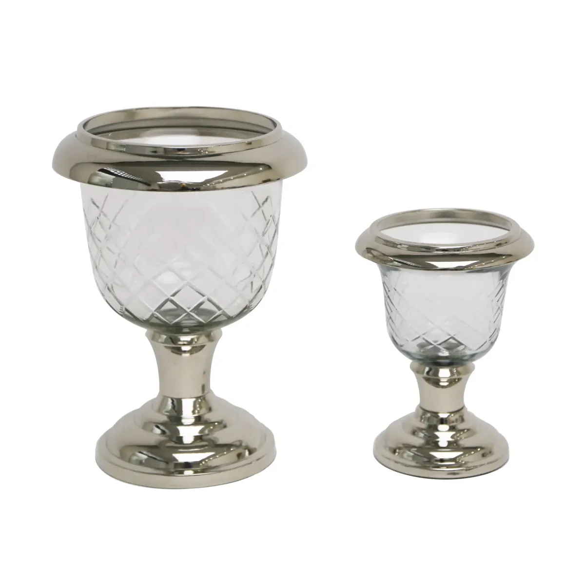 Diamond Cut Glass W/Silver T-Light Holder