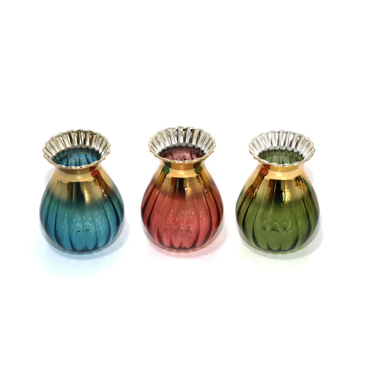 Gold Ribbed Top Mini Glass Vase for Decor