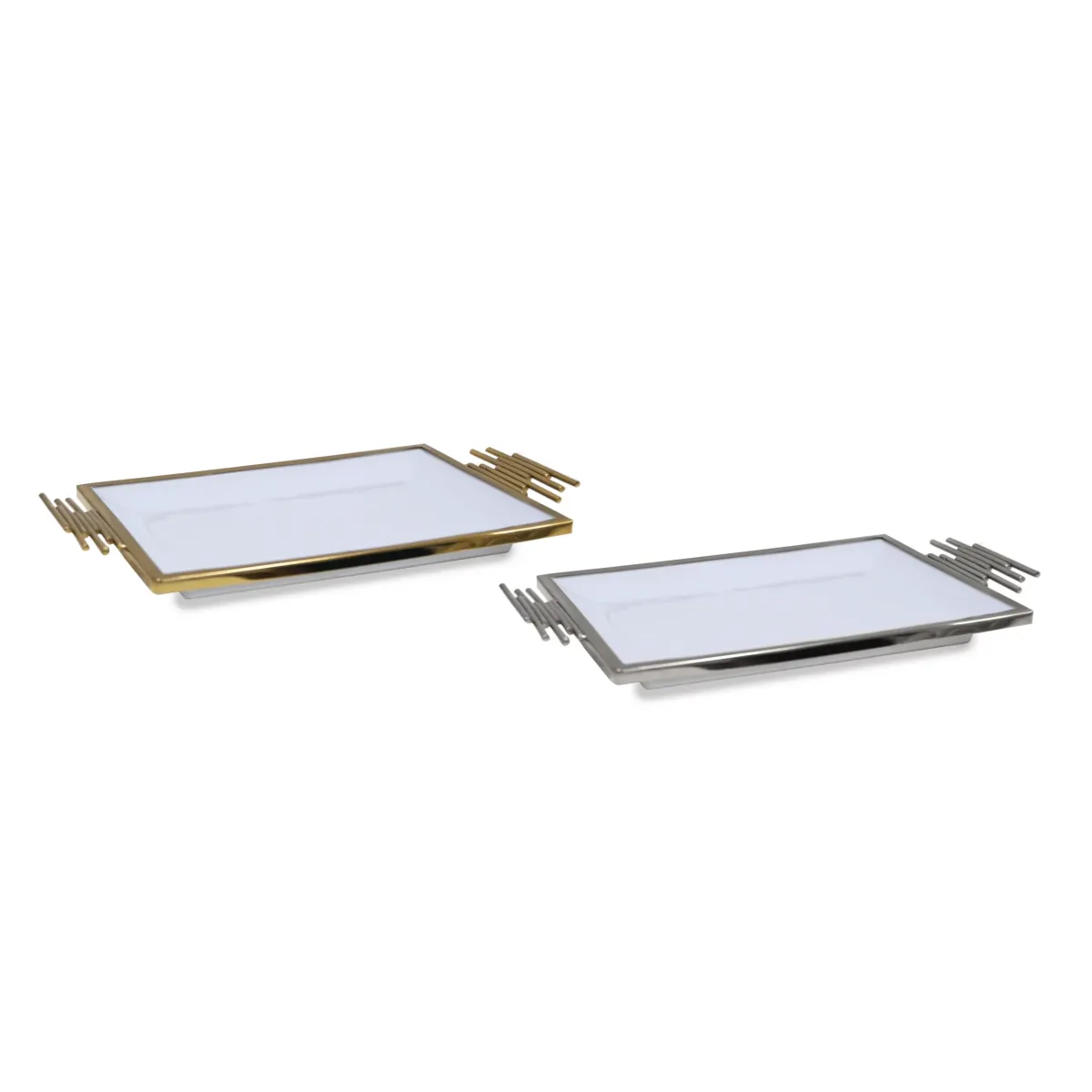 White & Plated Metal Ceramic Tray