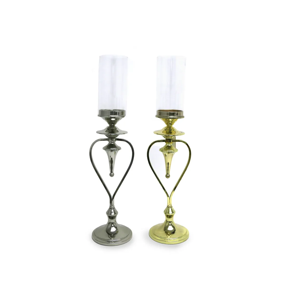 Heart Metallic Base Cylinder Crystal Candle Holder