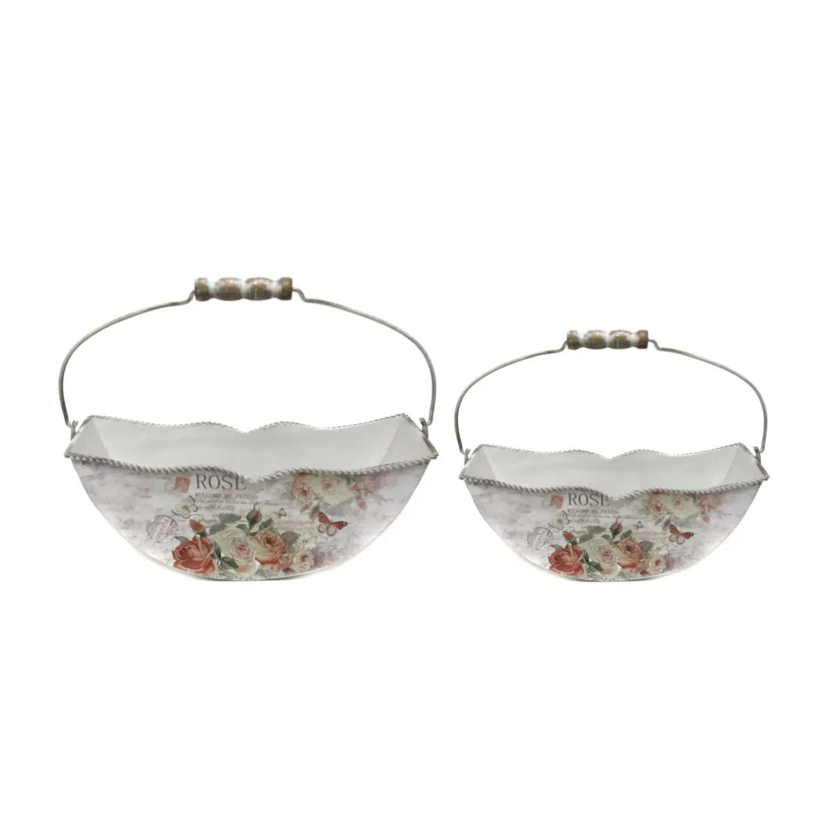White Rectangle Rose Country Side Basket With Handle