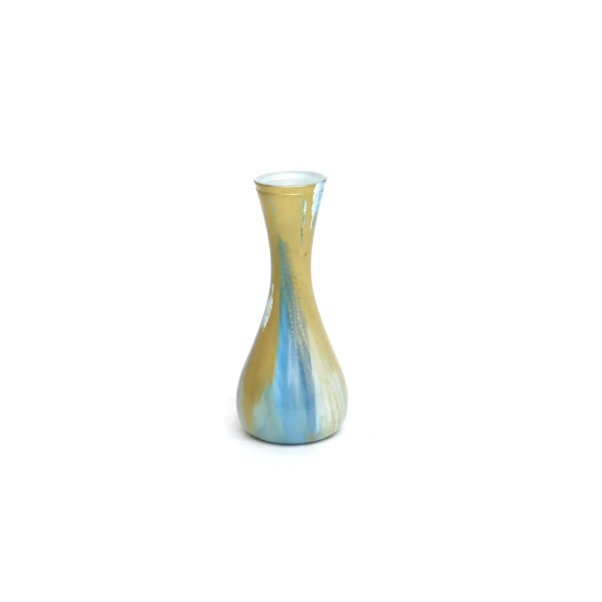 Blue Gold Painted Glass Vase Elegant Decor