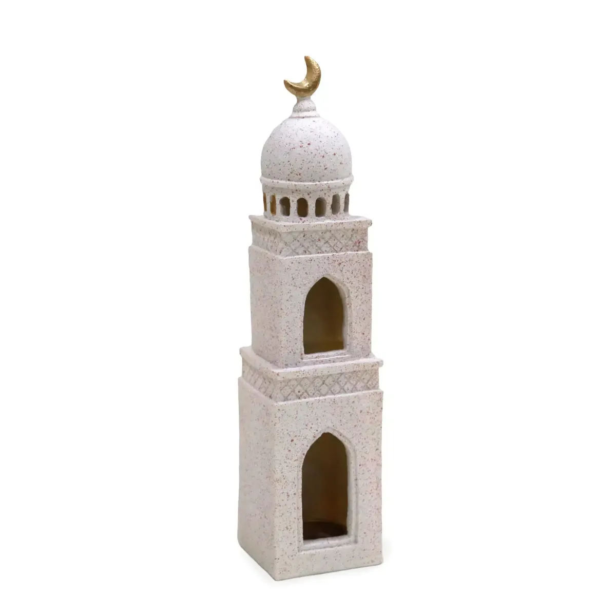 Ramadan Majesty Square Stone Mosque Tower Candle Resin Decoration – Timeless Decoratives for Spiritual Ambiance
