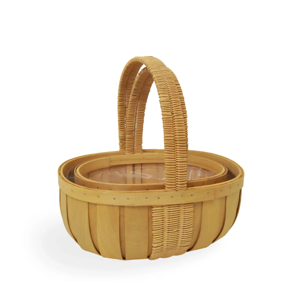 Oval Wooden Bamboo Basket With Thick Handle Set