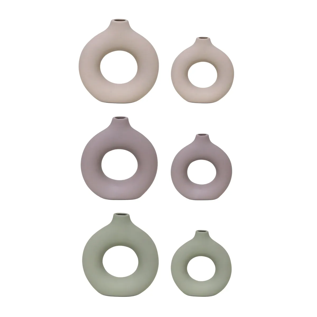 Mid‑Open Circular Ceramic Vase – Beige/Sage/Viola
