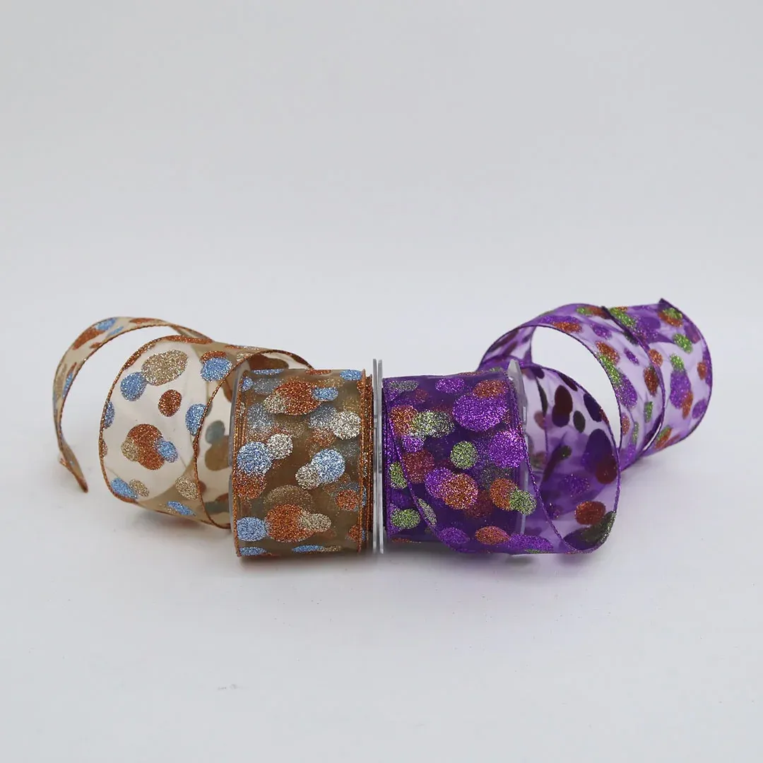 Glittered Circles Pattern Organza Ribbon