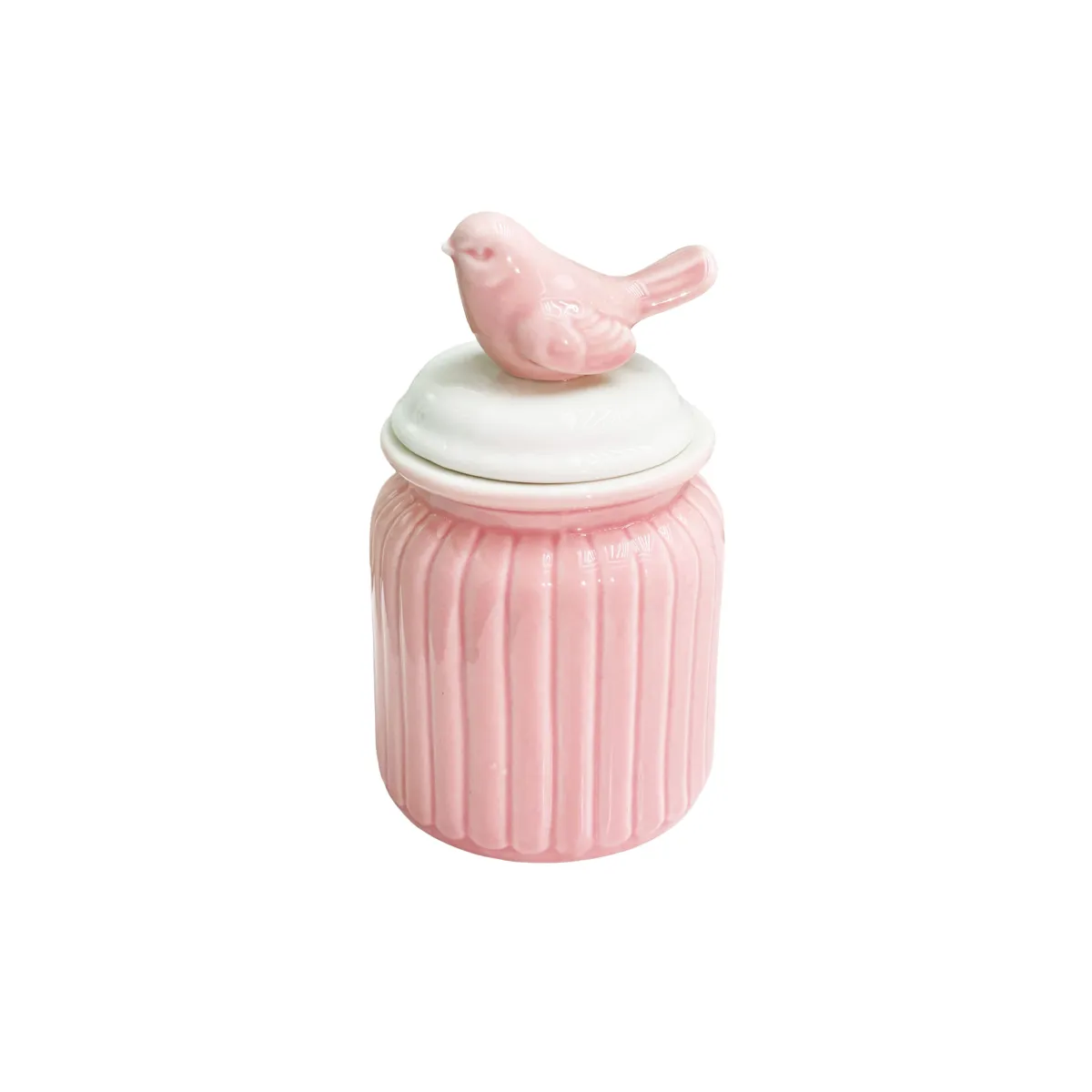 Pink Jar With One Bird Cover