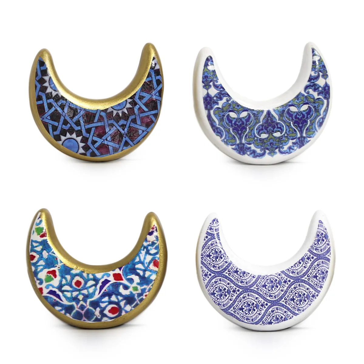 Ramadan Decorative Printed Pattern Moon Ceramic Motif – Intricate Blue & White Elements