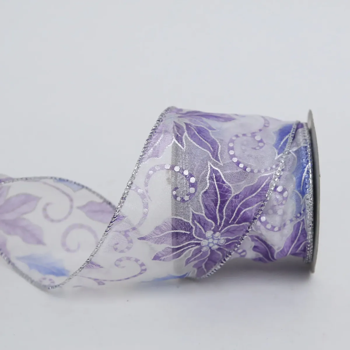 Purple & Silver Flower Organza Ribbon