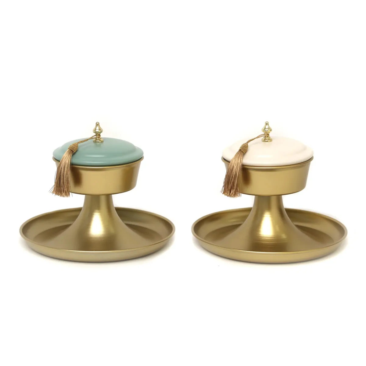 Gold Round Tray With Canister & Tassel
