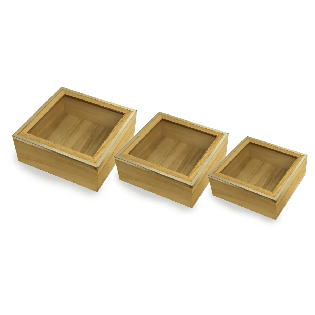 Square Box With Glass Steel Rimmed Cover