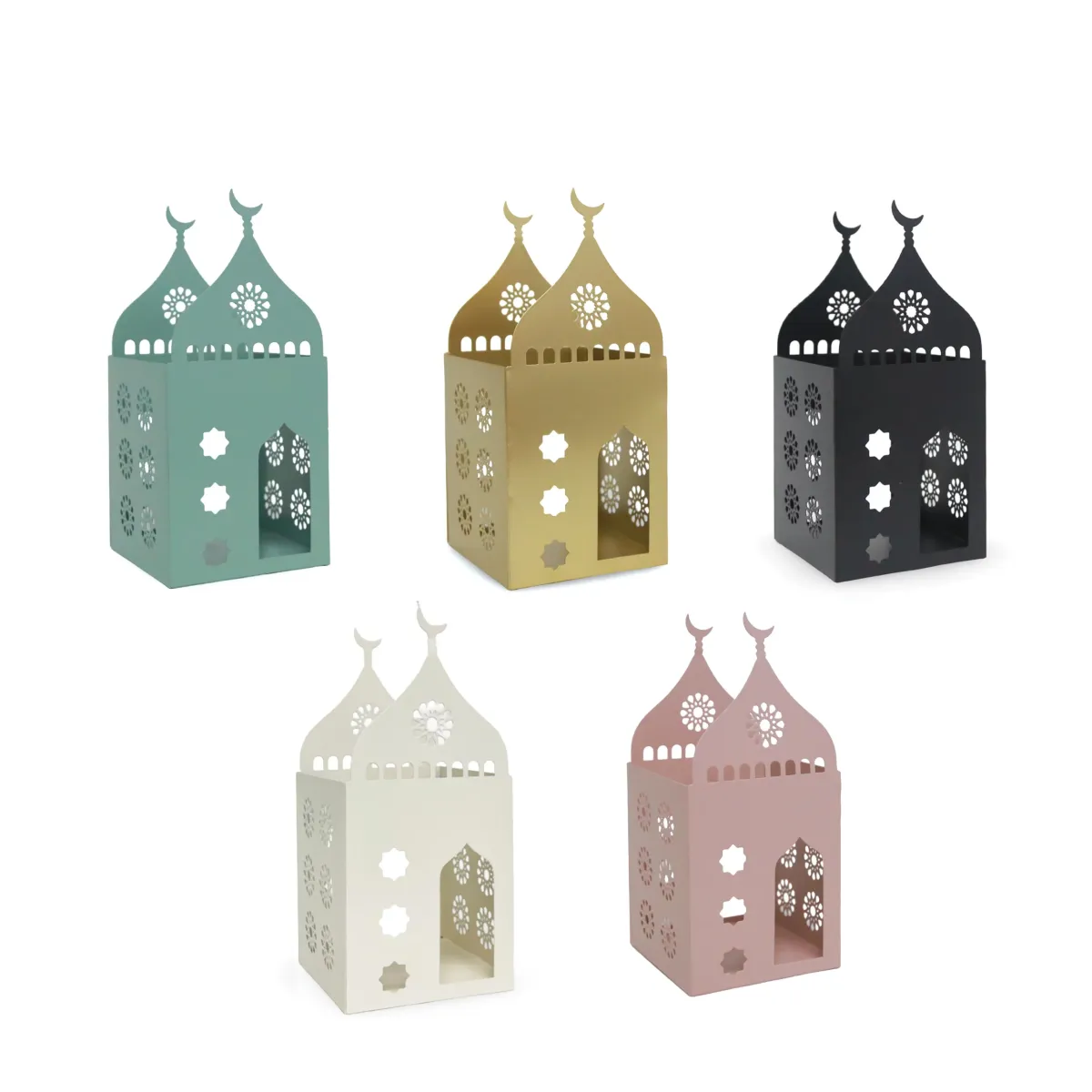 “Decorative Metal Mosque Lanterns – Colorful Ramadan Decoratives for Festive Atmosphere”